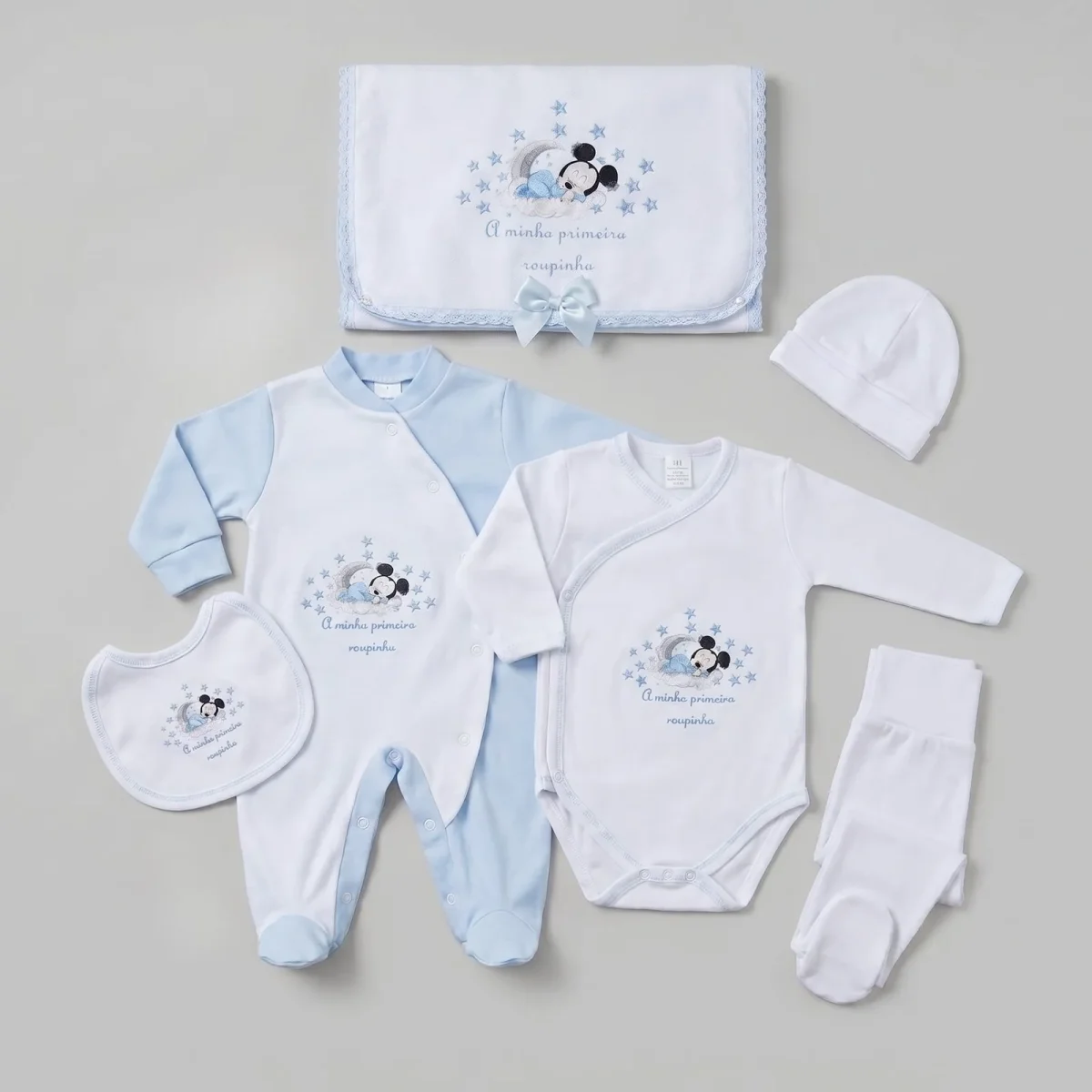 Conjunto 1ªRoupinha em Veludo Mickey e Minnie na Lua